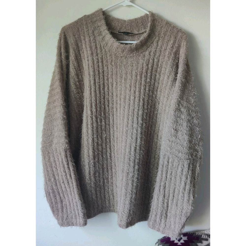 Lane Bryant Ribbed Oversized Fuzzy Mock Neck Sweater Brown Size 26/28